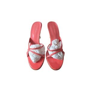 Pesaro Coral Snakeskin Embossed Slide Heels Size 7.5